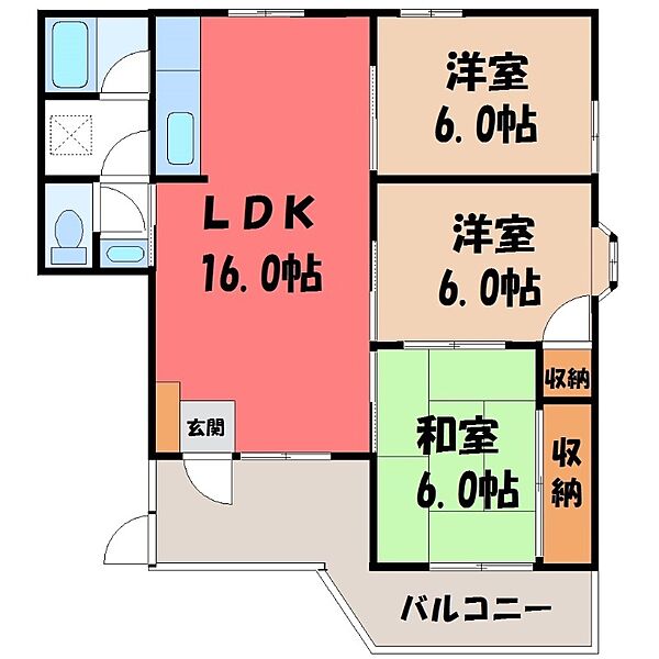 栃木県宇都宮市西原3丁目(賃貸マンション3LDK・2階・68.24㎡)の写真 その2