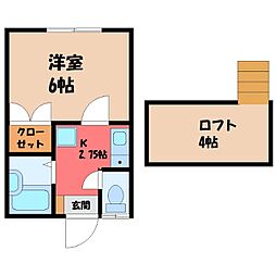ネクステージ西川田第5 2階1Kの間取り
