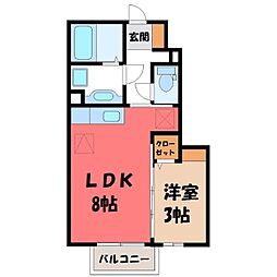 プラセール I 1階1LDKの間取り
