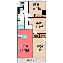 材木町ヴィラージュマンション 3LDKの間取図画像