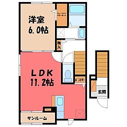上横田町アパート 2階1LDKの間取り