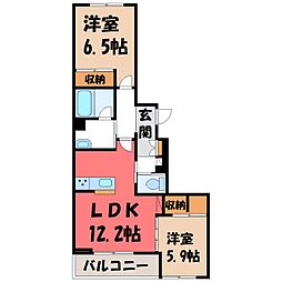 ラフィナート住吉 2階2LDKの間取り