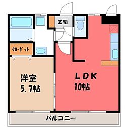 アルファレジデンスイースト 5階1LDKの間取り