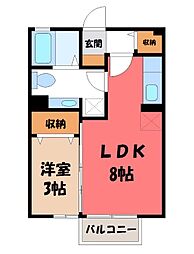 プレジール B 2階1LDKの間取り