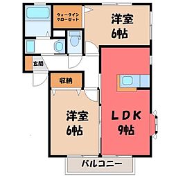 ハイツ・シャルム H 2階2LDKの間取り