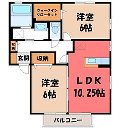 ラフィネ サワ C 2階2LDKの間取り