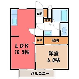 ビーライン今泉 1LDKの間取図画像