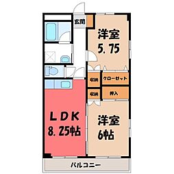 サンホークハイツ 2DKの間取図画像