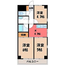 ピアジオ東簗瀬 3Kの間取図画像
