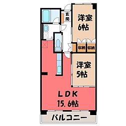 三向ハイツ元今泉 2LDKの間取図画像