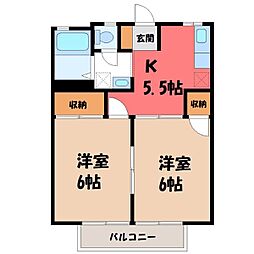 コーポラス鶴田2号館 2DKの間取図画像