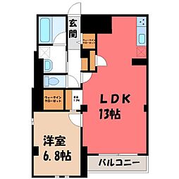宇都宮市二番町マンション 1LDKの間取図画像