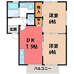 サンガーデンオヤマC 2DKの間取図画像