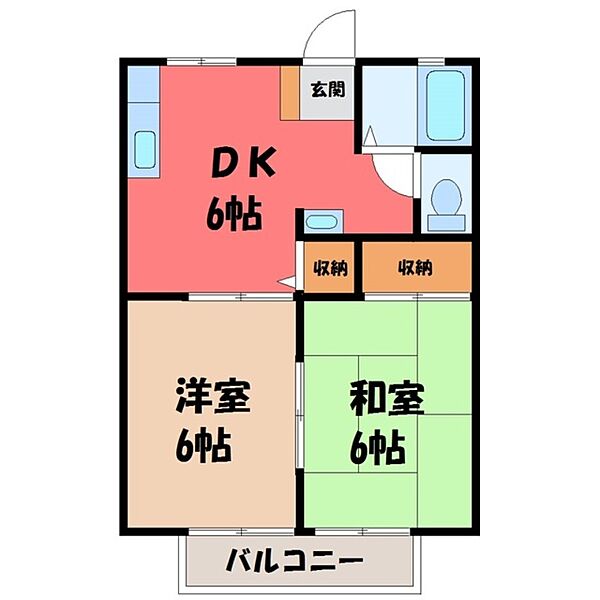 栃木県宇都宮市下岡本町(賃貸アパート2DK・2階・40.92㎡)の写真 その2