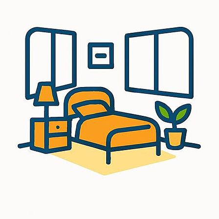 やさしい陽射しが差し込む寝室は、心地よい眠りへと誘う癒しの空間。木目調の床と白を基調とした壁が、清潔感とやわらかな印象を与え、毎日の疲れをそっと包み込みます。