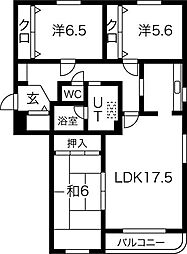 リースペース篠路B 4階3LDKの間取り