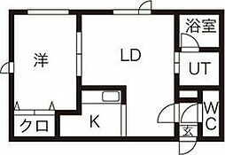 百合が原レモンハイツ 3階1LDKの間取り