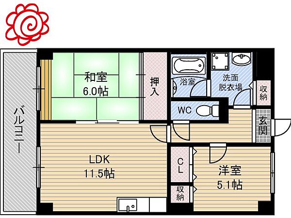 大阪府大阪市鶴見区浜5丁目(賃貸マンション2LDK・6階・55.17㎡)の写真 その2