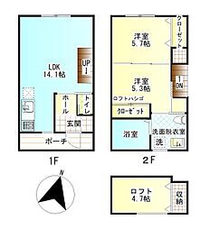 山代ベースII 2LDKの間取図画像