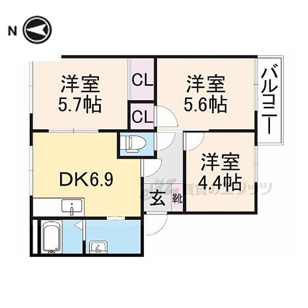 ジョイフル飛鳥 205｜奈良県橿原市豊田町(賃貸アパート3DK・2階・52.00㎡)の写真 その2