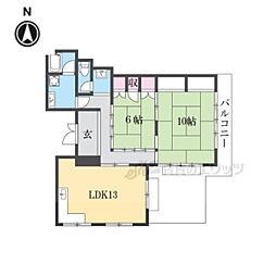JR桜井線 高田駅 徒歩3分の賃貸マンション 3階2LDKの間取り