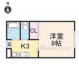 ジュネスI号館・II号館 1階ワンルームの間取り