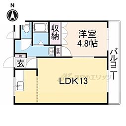 ピアコート木原 1階1LDKの間取り