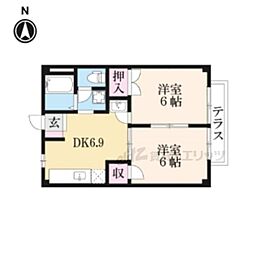 近鉄天理線 天理駅 徒歩12分の賃貸アパート 2階2DKの間取り