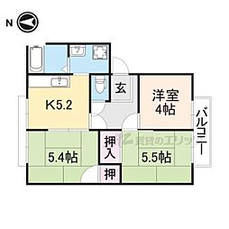 JR関西本線 大和小泉駅 徒歩17分の賃貸アパート 2階2LDKの間取り