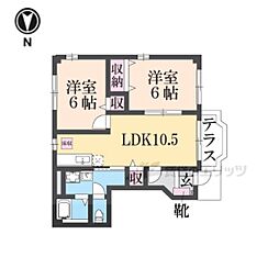 アンジュ 1階2LDKの間取り