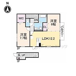 セレッソ　パティオII 2階2LDKの間取り