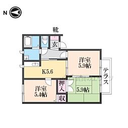 近鉄御所線 近鉄御所駅 徒歩15分の賃貸アパート 1階3Kの間取り