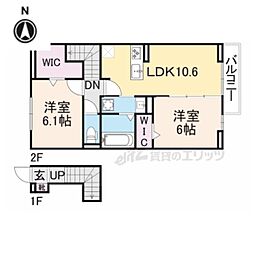 ピュアフィールド 1階2LDKの間取り