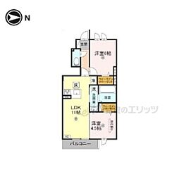 竜田テラス 103 1階2LDKの間取り