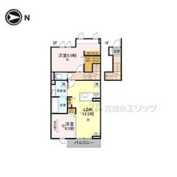 JR関西本線 法隆寺駅 徒歩28分の賃貸アパート 2階2LDKの間取り