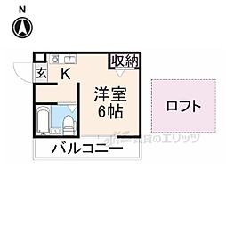 JR桜井線 京終駅 徒歩10分の賃貸アパート 2階1Kの間取り