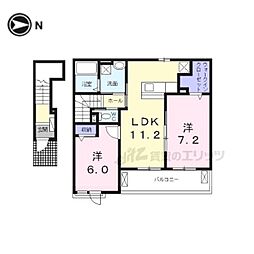 近鉄南大阪線 浮孔駅 徒歩11分の賃貸アパート 2階2LDKの間取り