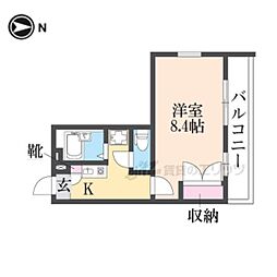 JR桜井線 京終駅 徒歩7分の賃貸アパート 2階1Kの間取り