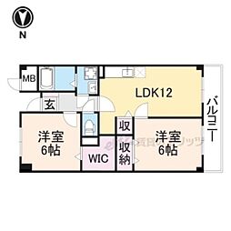 アヴェニール千代 4階2LDKの間取り