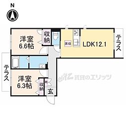 シャーメゾンＦＵＪＩＭＯＴＯ 2階2LDKの間取り