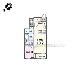 オルク・ドール 1階1LDKの間取り