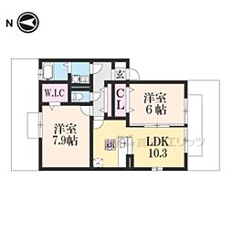 カリーノＢ棟 2階2LDKの間取り