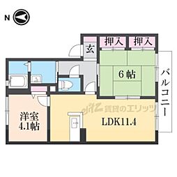 バリュージュ植善Ｃ棟 102 1階2LDKの間取り