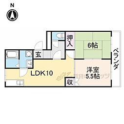 シャンクレール弐番館 1階2LDKの間取り