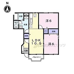 サンモールＢ 1階2LDKの間取り