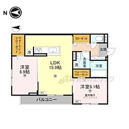 JR関西本線 奈良駅 徒歩10分の賃貸アパート 3階2LDKの間取り