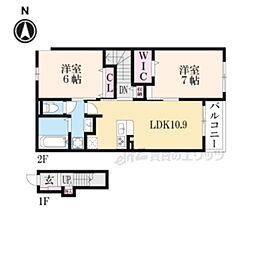 クラール北永井Ａ 2階2LDKの間取り