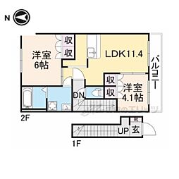 JR和歌山線 玉手駅 徒歩14分の賃貸アパート 2階2LDKの間取り