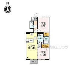 近鉄大阪線 近鉄下田駅 徒歩10分の賃貸アパート 1階2LDKの間取り