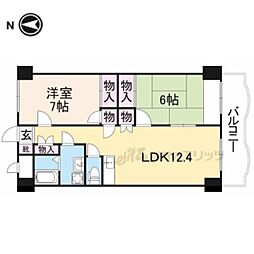 近鉄天理線 二階堂駅 徒歩7分の賃貸マンション 6階2LDKの間取り